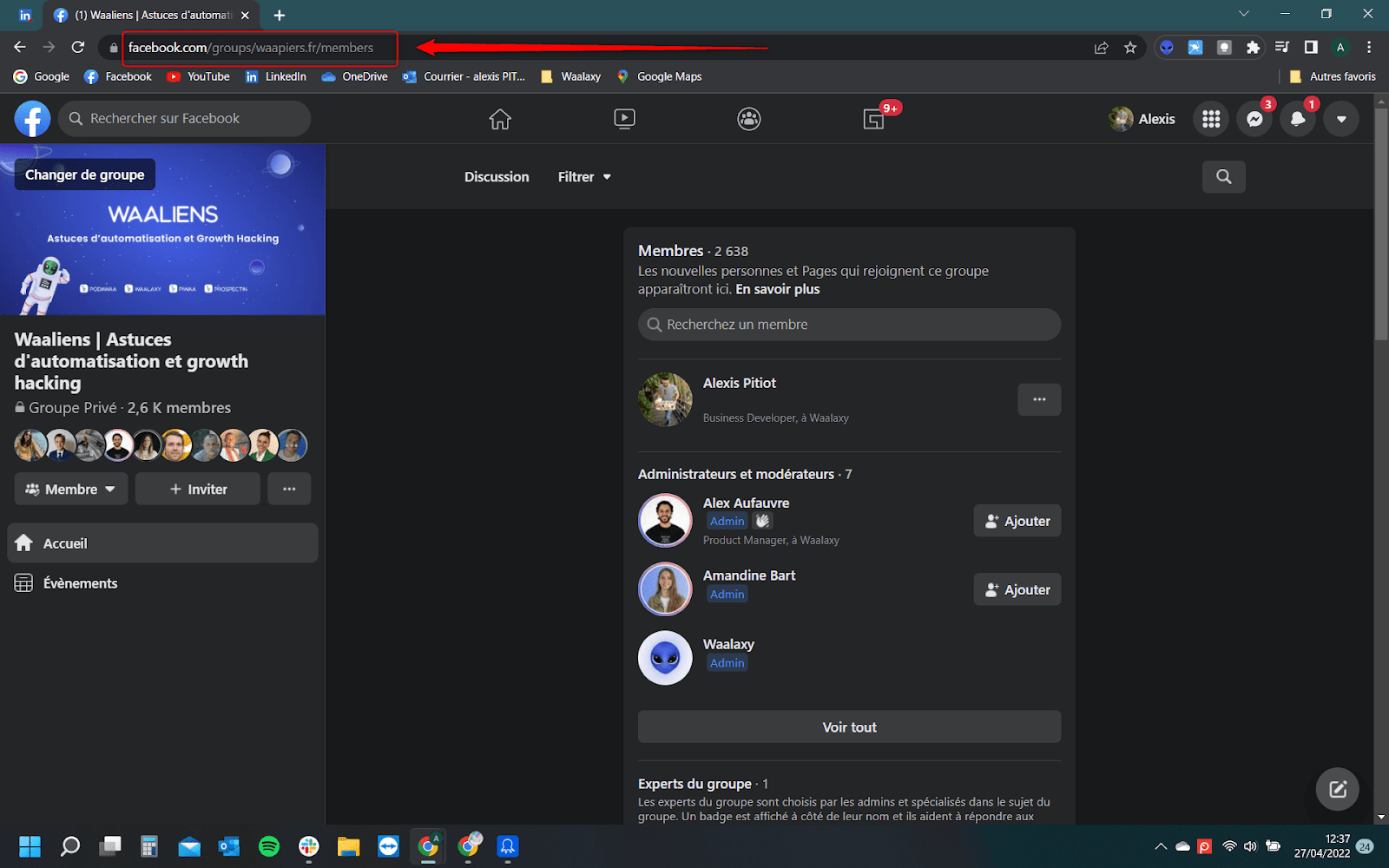 Interfaz de Octoparse con la URL de Facebook