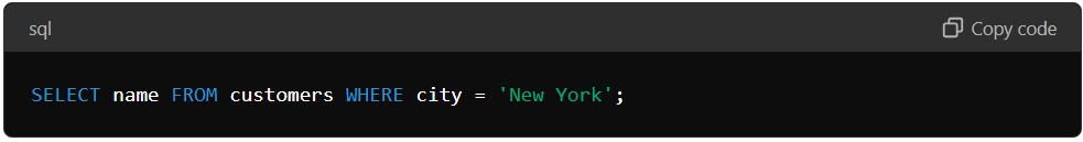 SQL query to filter data using WHERE clause.