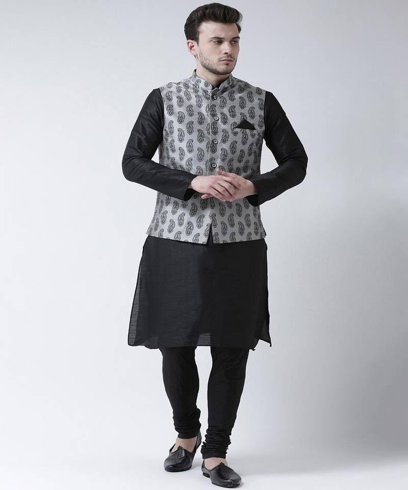 silver nehru jacket with kurta set