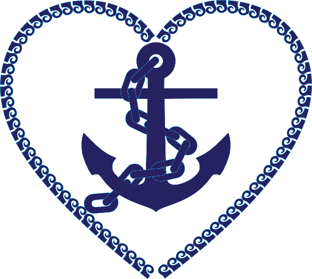 A heart with a anchor and chain

Description automatically generated