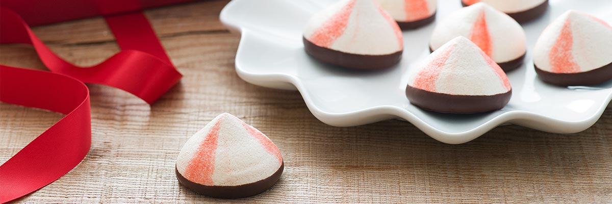 Chocolate dipped peppermint meringues dessert