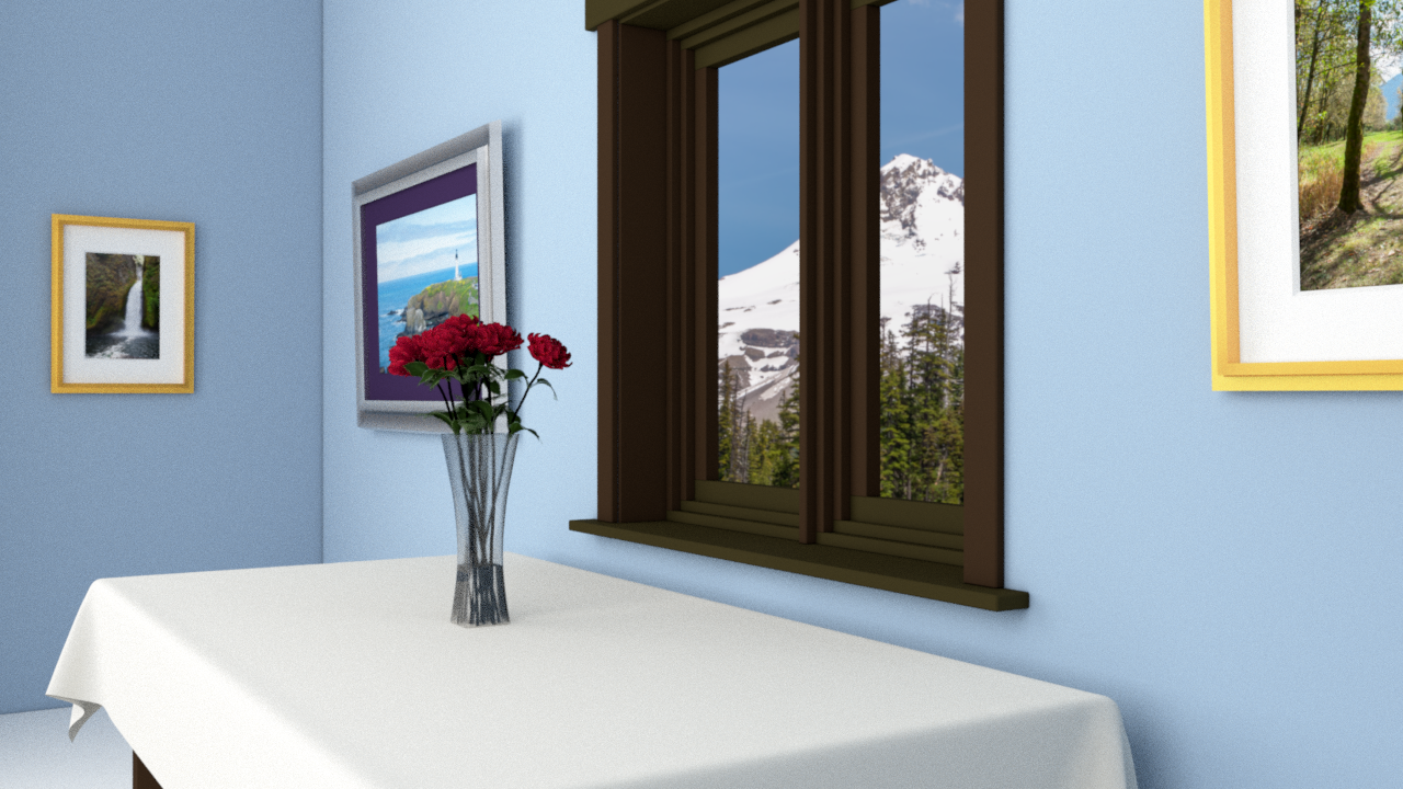 A scene picturing the interior of a well-lit room.
