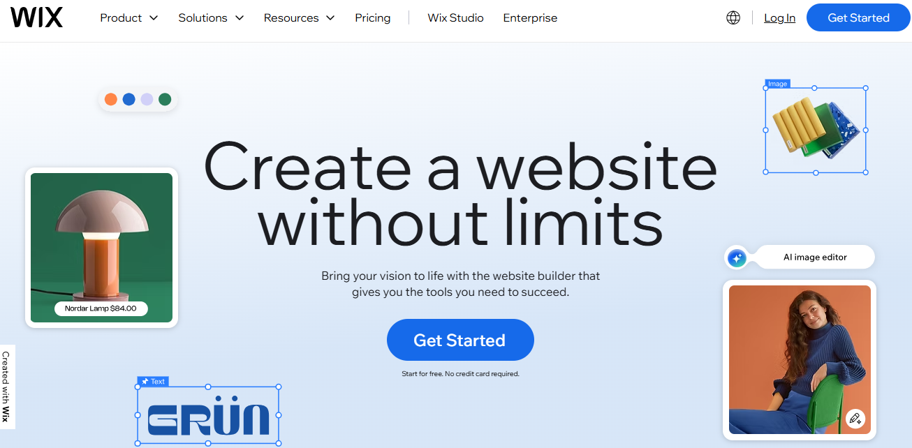 image of wix landing page