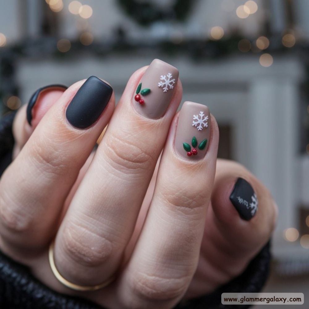 Dark Winter Nails having Elegant and Simple Winter Designs
