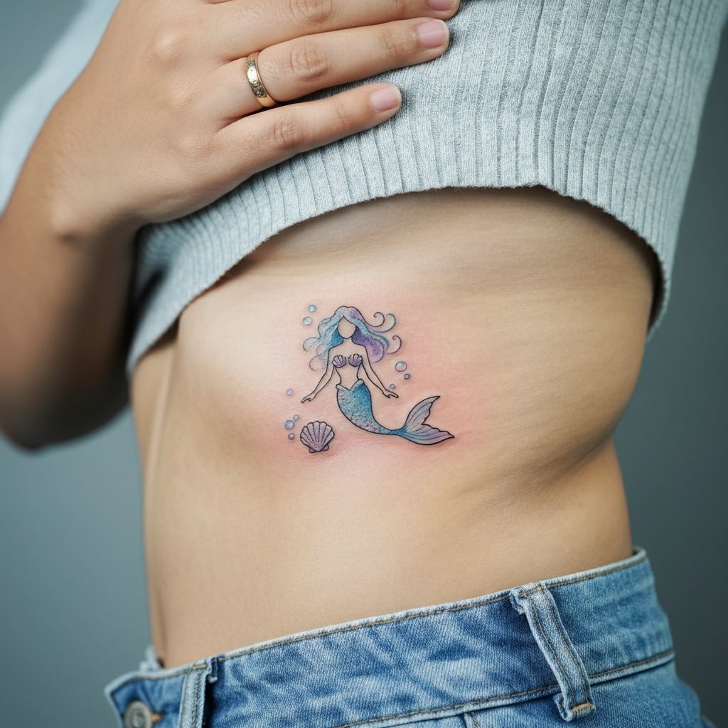 Mermaid Tattoo on Ribcage 