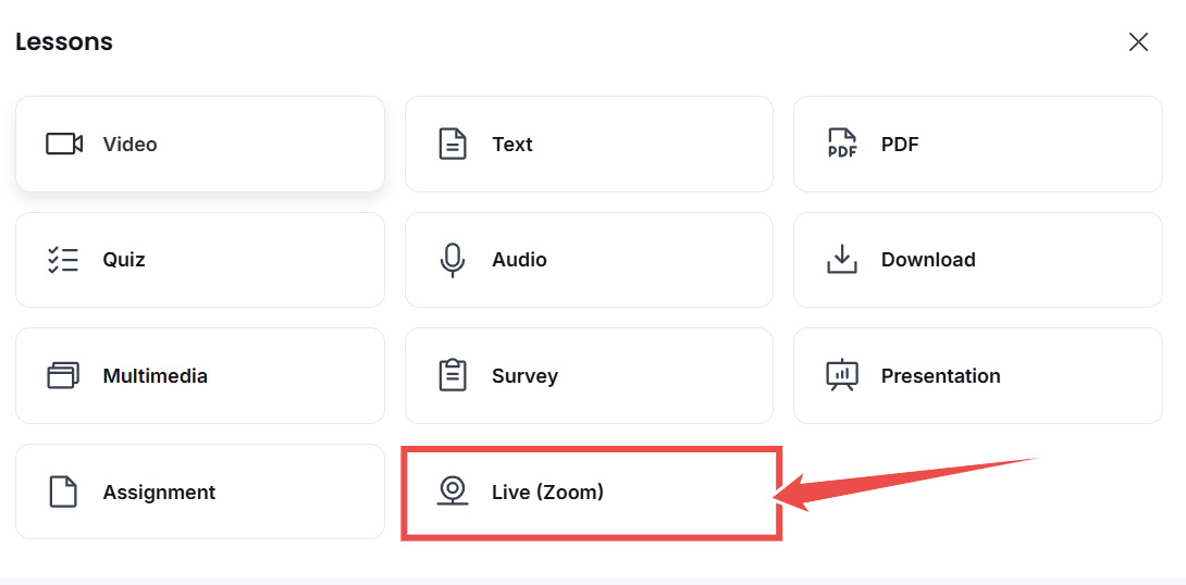 Thinkific's live lesson tool powered by Zoom