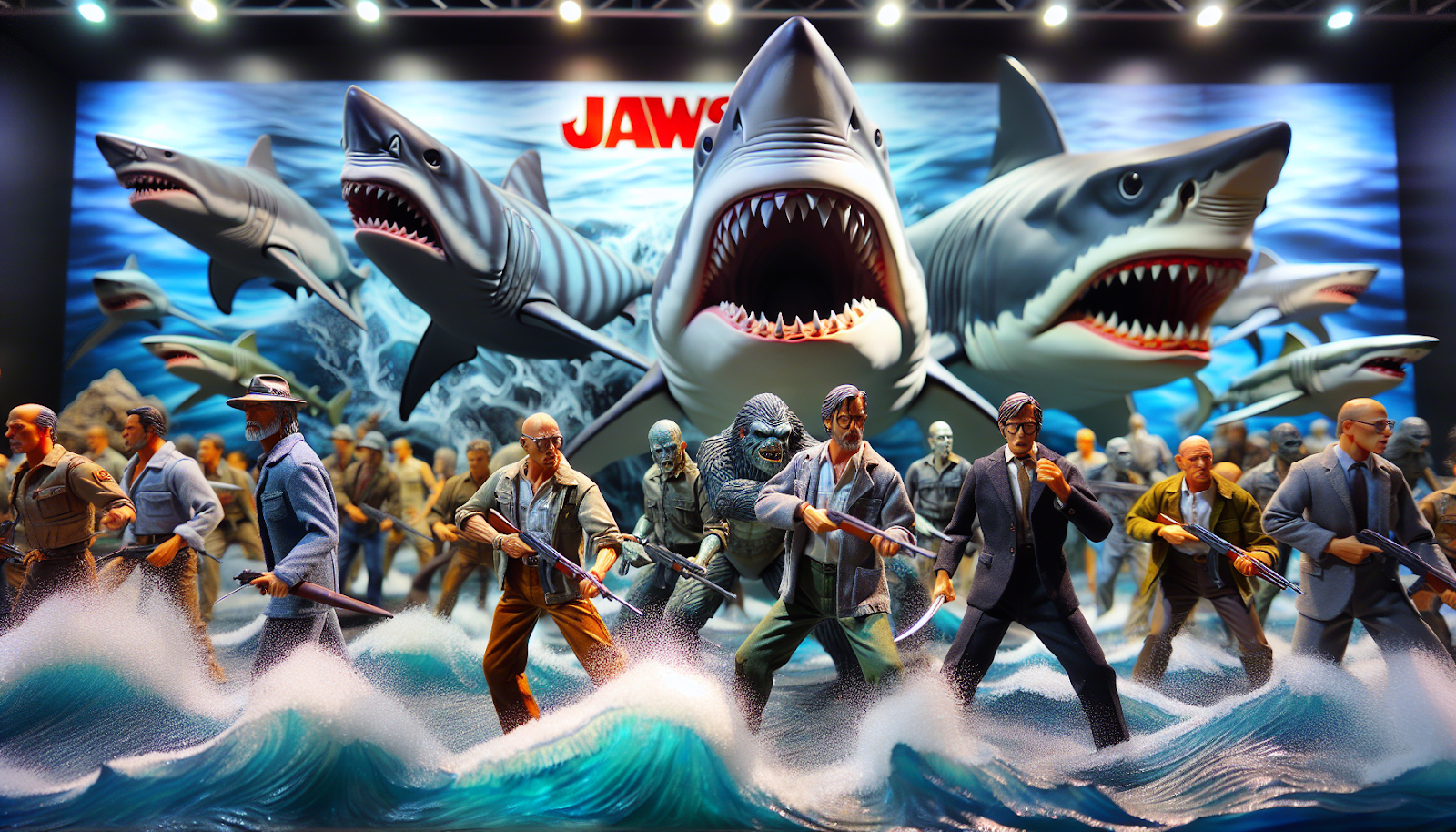A variety of collectible action figures from the Jaws franchise.