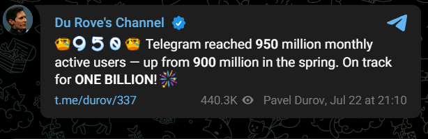 Tweet of Telegram CEO, Pavel Durov