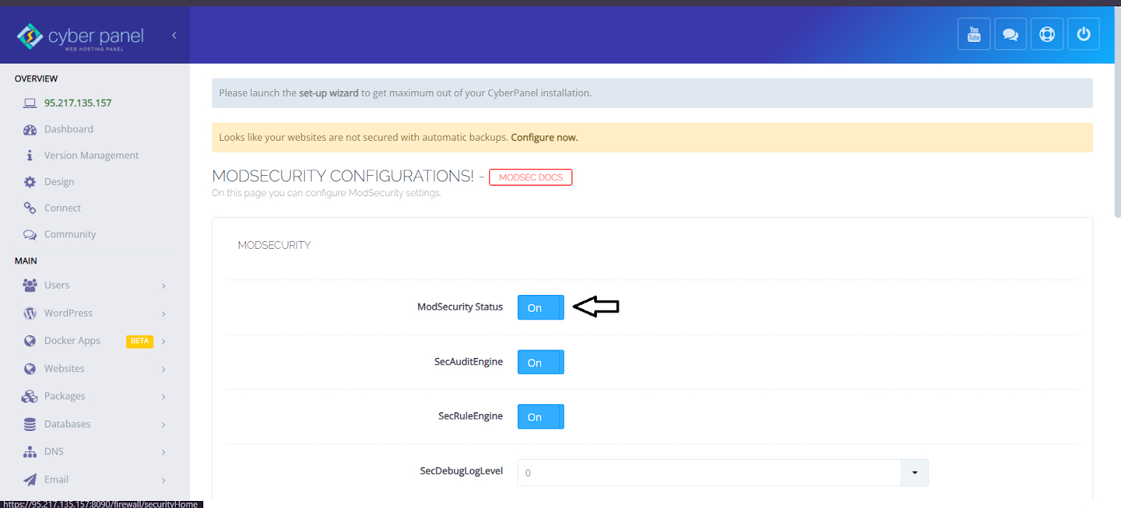 CyberPanel ModSecurity Configuration