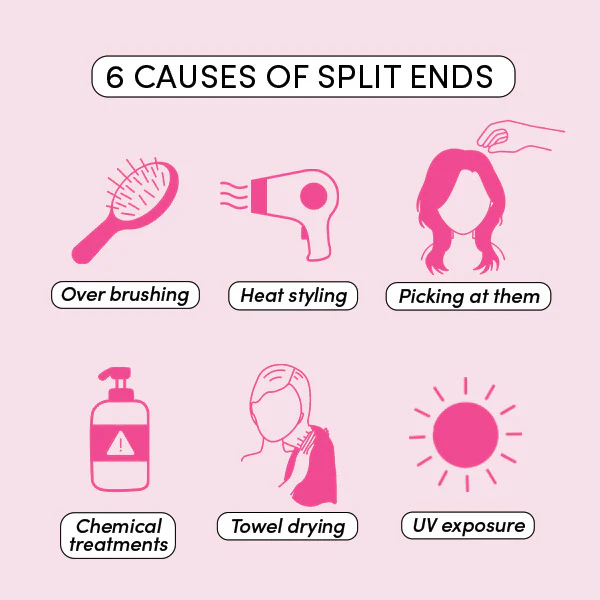 Avoid alcohol-heavy sprays and heat tools—bad for split ends treatment and lead to further hair damage.