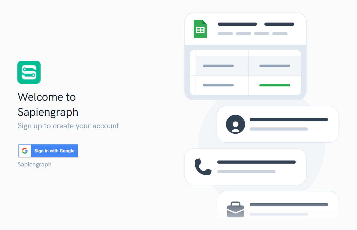 The account creation page of Sapiengraph