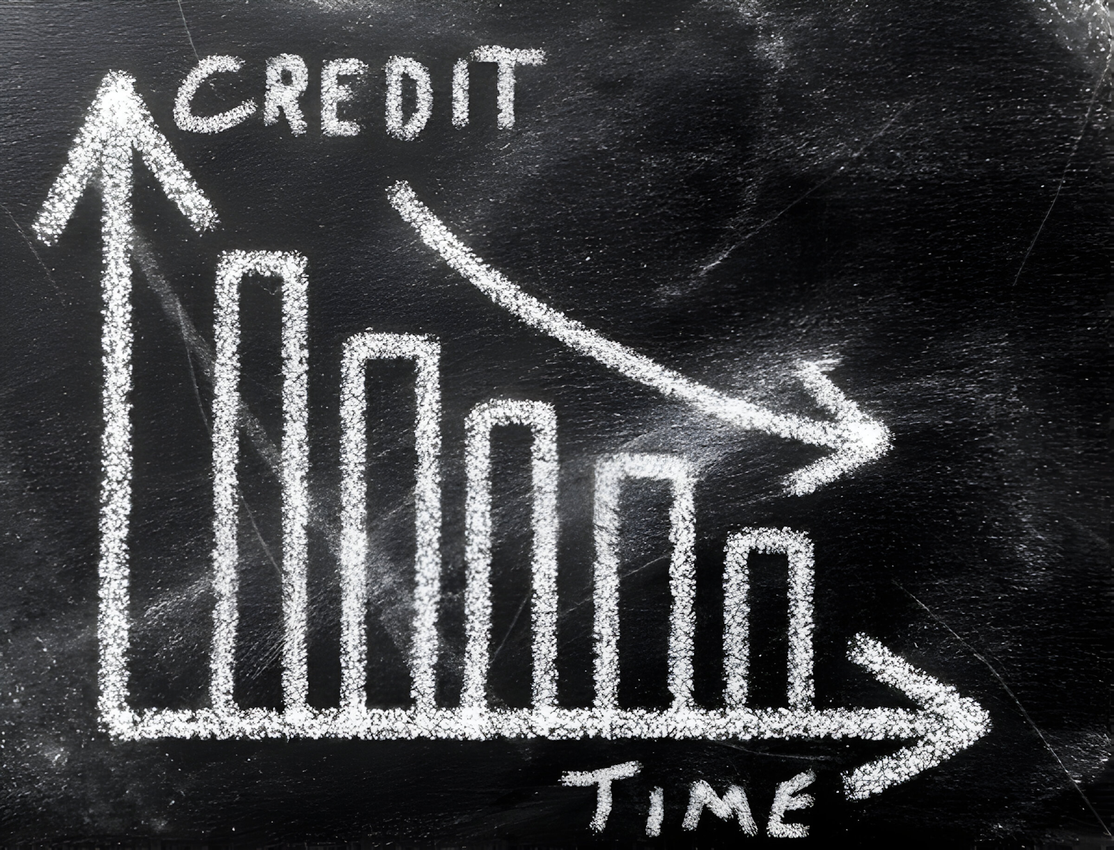 Chalk drawing of a bar chart illustrating credit over time, emphasizing the importance of double entry bookkeeping for tracking financial health.