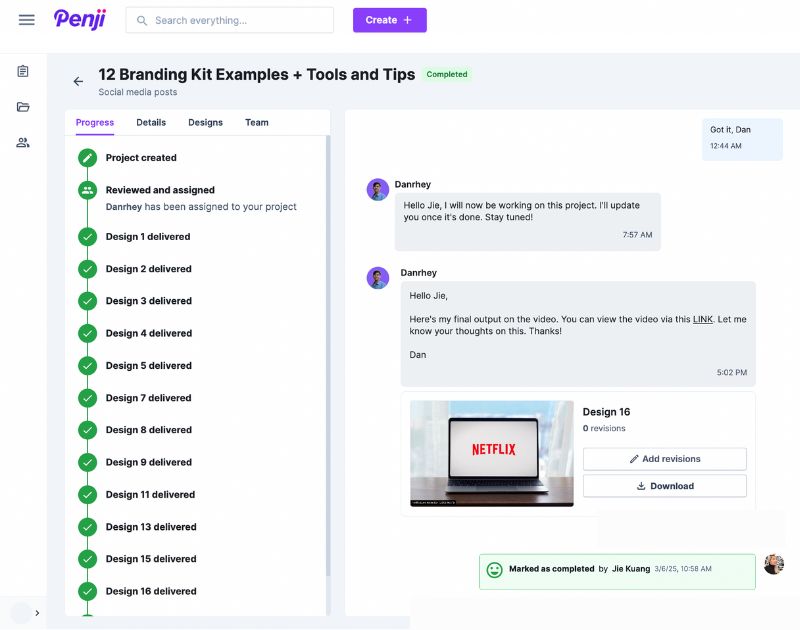 digital design agency Penji's dashboard