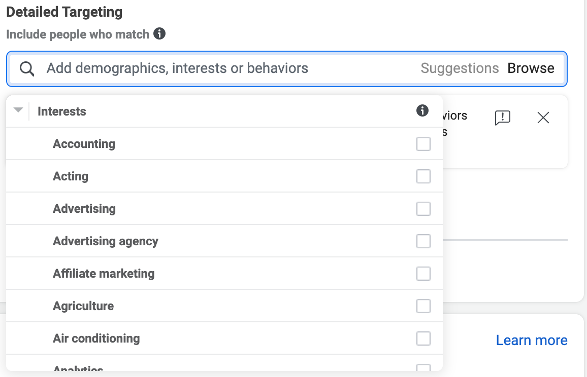 Facebook Ads Interest targeting