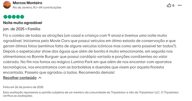 Avaliação Tripadvisor - Wonder Park Foz Marcos monteiro