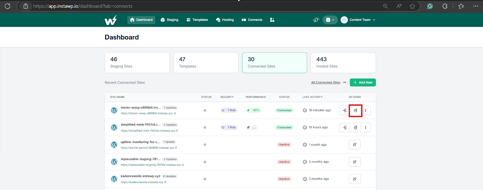 Clear cache in WordPress using a site management service 