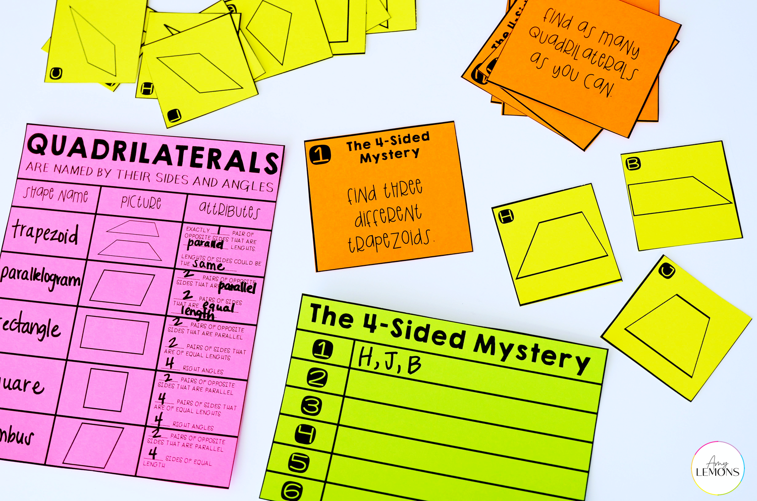 Quadrilateral activities with task cards to identify the shape