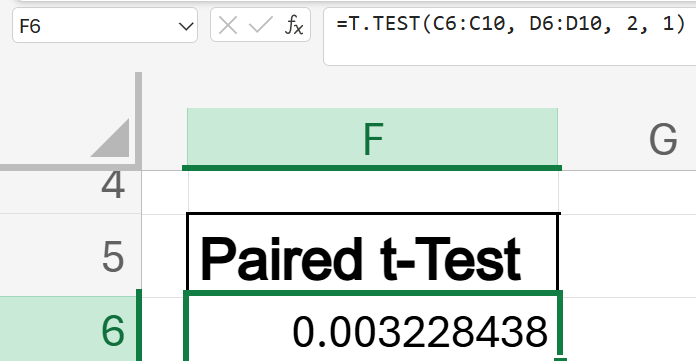 hypothesis testing in Excel - paired t test