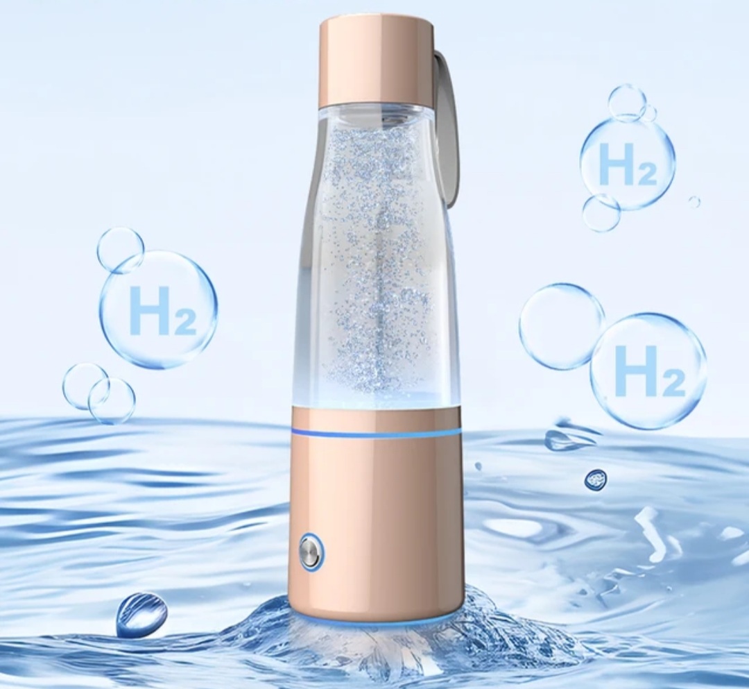 hydrogen water bottle with h2 bubbles around it