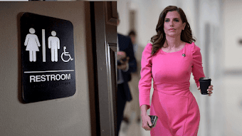 FILE PHOTOS -{&nbsp;}Rep. Nancy Mace, walks to join other members of the House Oversight Committee, Dec. 13, 2023, at the Capitol in Washington. Three Republican incumbent U.S. House members in South Carolina are facing primary challengers in 2024, including Mace, who is seeking a third term with the backing of Donald Trump. (AP Photo/J. Scott Applewhite, File),{&nbsp;}DURHAM, NC - MAY 10: A unisex sign and the "We Are Not This" slogan are outside a bathroom at Bull McCabes Irish Pub on May 10, 2016 in Durham, North Carolina. Debate over transgender bathroom access spreads nationwide as the U.S. Department of Justice countersues North Carolina Governor Pat McCrory from enforcing the provisions of House Bill 2 that dictate what bathrooms transgender individuals can use. (Photo by Sara D. Davis/Getty Images){p}{br}{/p}