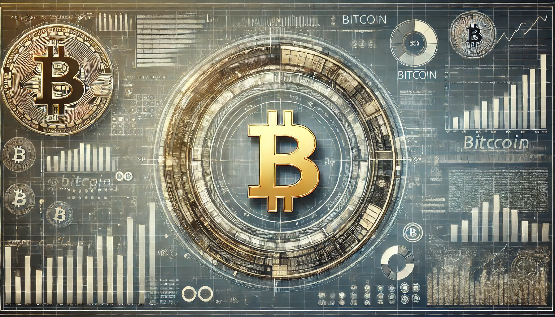 Central Bitcoin symbol surrounded by cryptocurrency coins and financial graphs, illustrating market trends and price predictions for 2025.