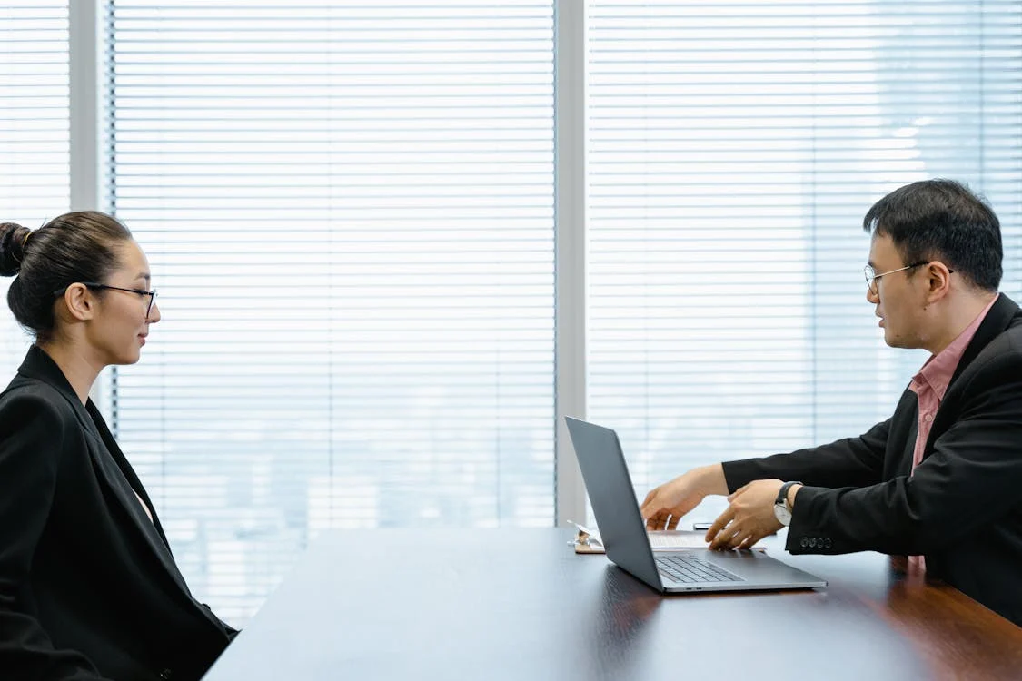 A woman in an interview