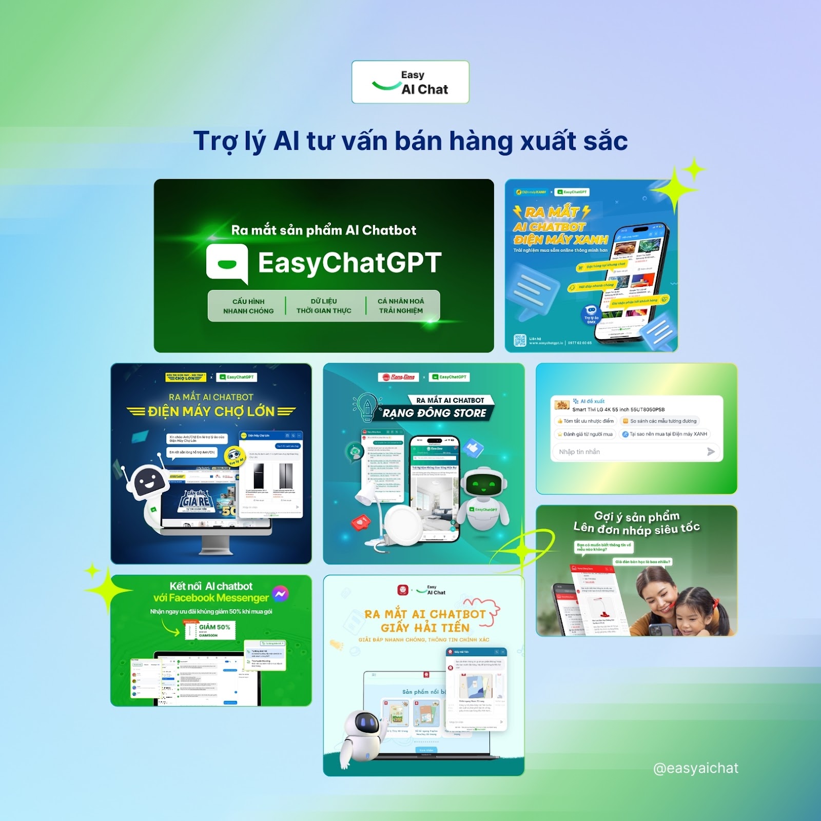 Easy AI Chat là một giải pháp chatbot AI toàn diện được thiết kế để tối ưu hóa quá trình chăm sóc khách hàng trong thương mại điện tử