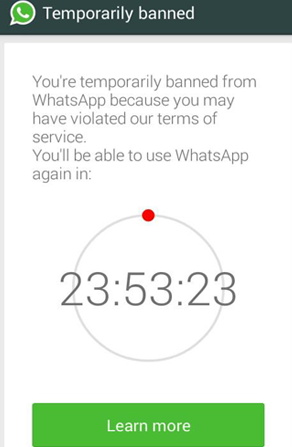 WhatsApp account temporarily banned 