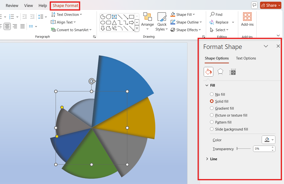 Format Shape options are highlighted in the PowerPoint interface.