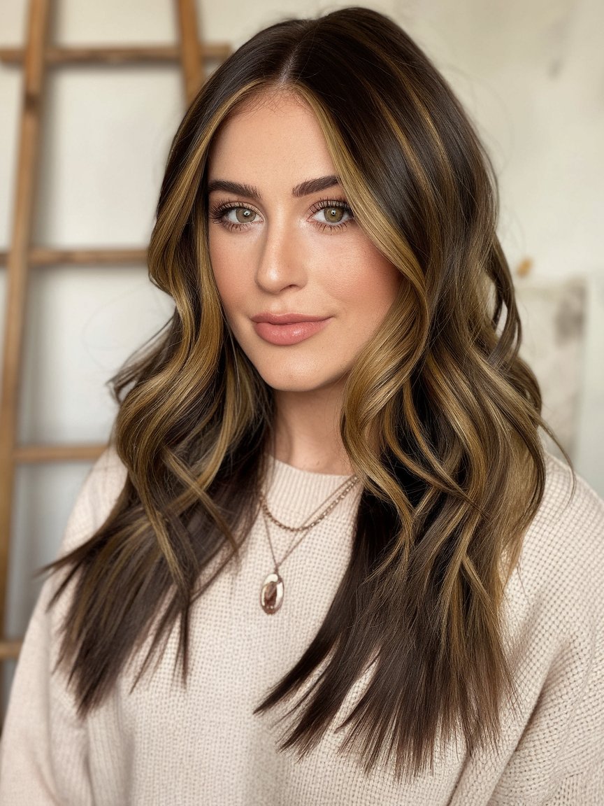 26. Warm Espresso Waves with Caramel Highlights