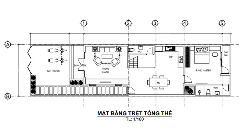 bản vẽ mặt bằng công năng nhà 1 tầng mái bằng 100m2 Xây dựng Nhất Tín