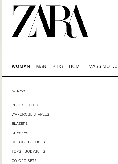 Zara categories