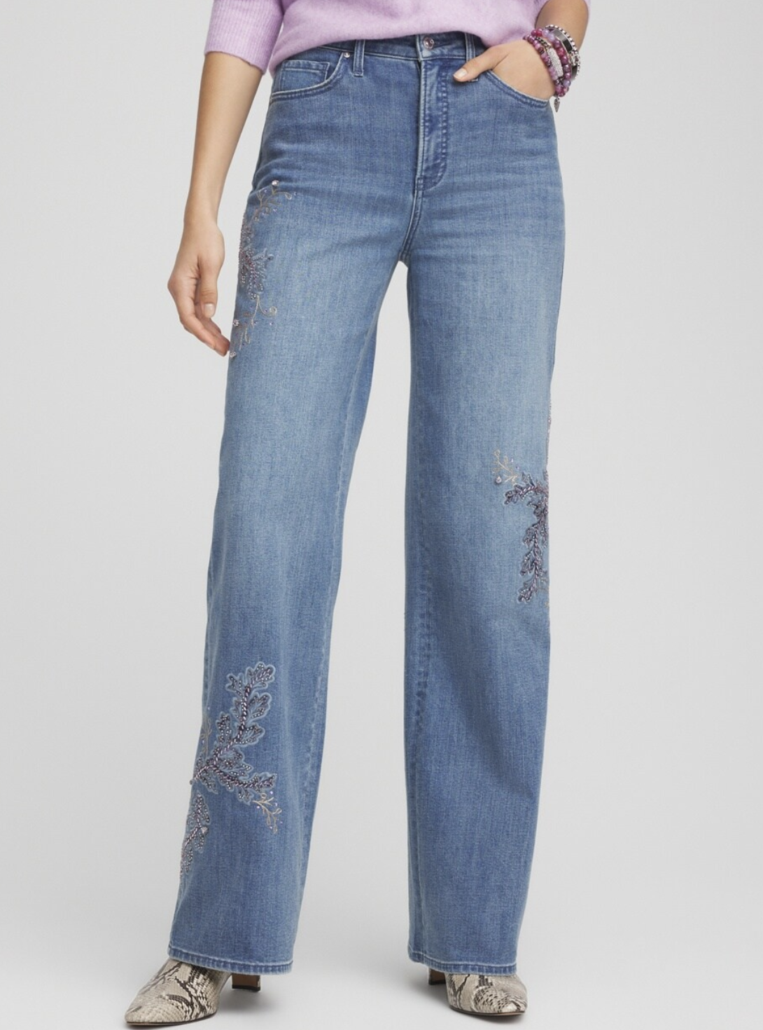 Embellished High Rise Wide Leg Jeans from Chico’s