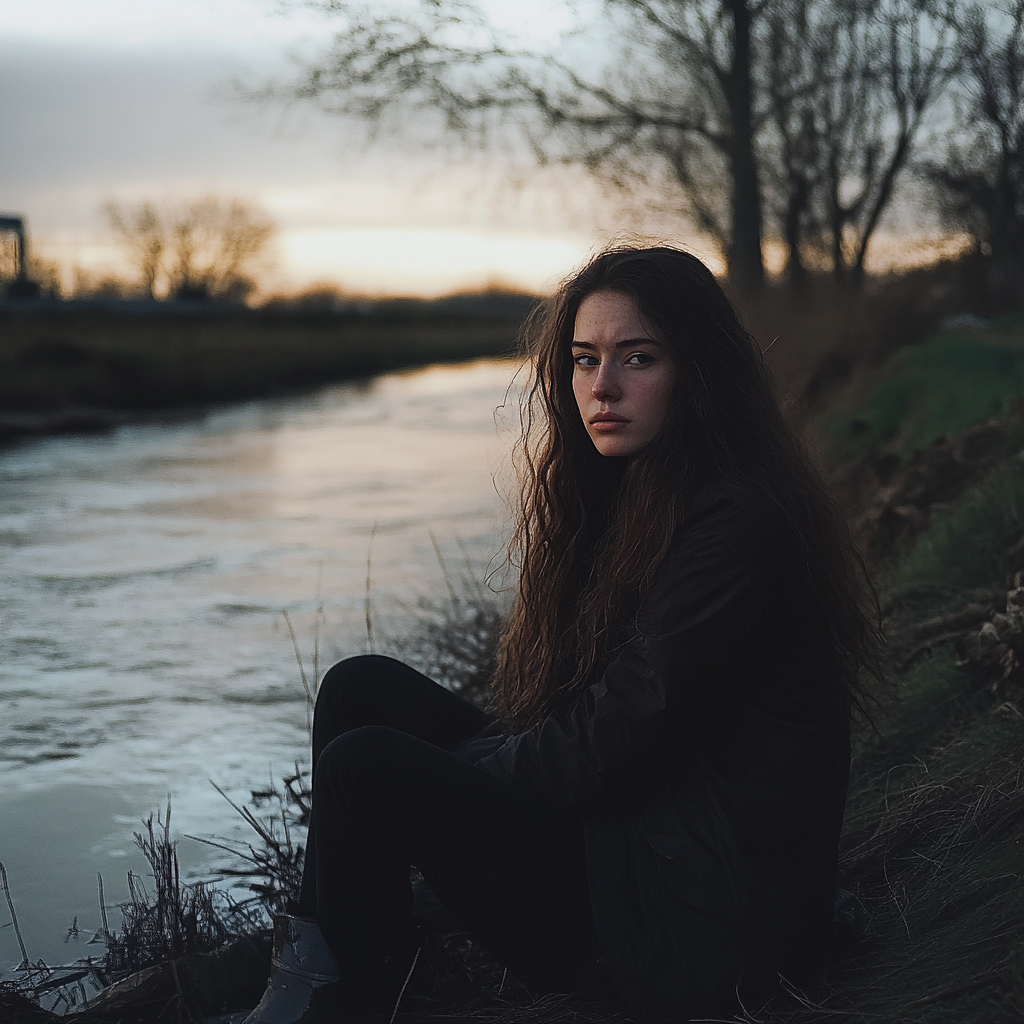 A woman sitting on a riverbank | Source: Midjourney