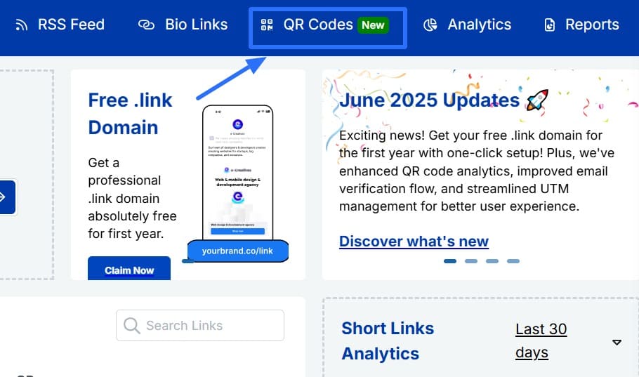 Go to the QR code dashboard