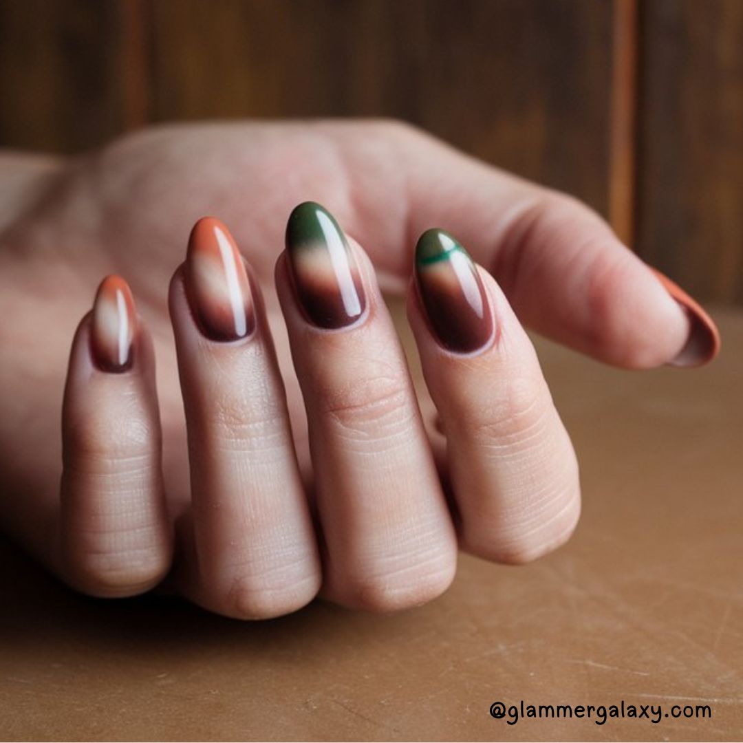 Bold Fall Nail Art Designs Having Earthy Tones Gradient
