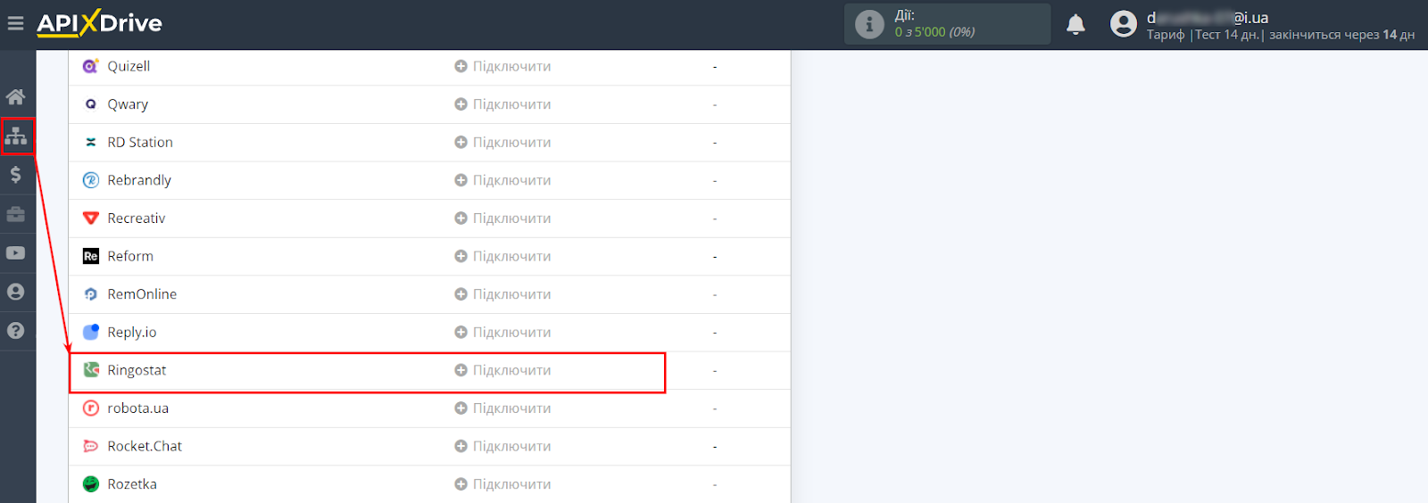 інтеграції, як налаштувати зв'язку ApiX-Drive та Ringostat 