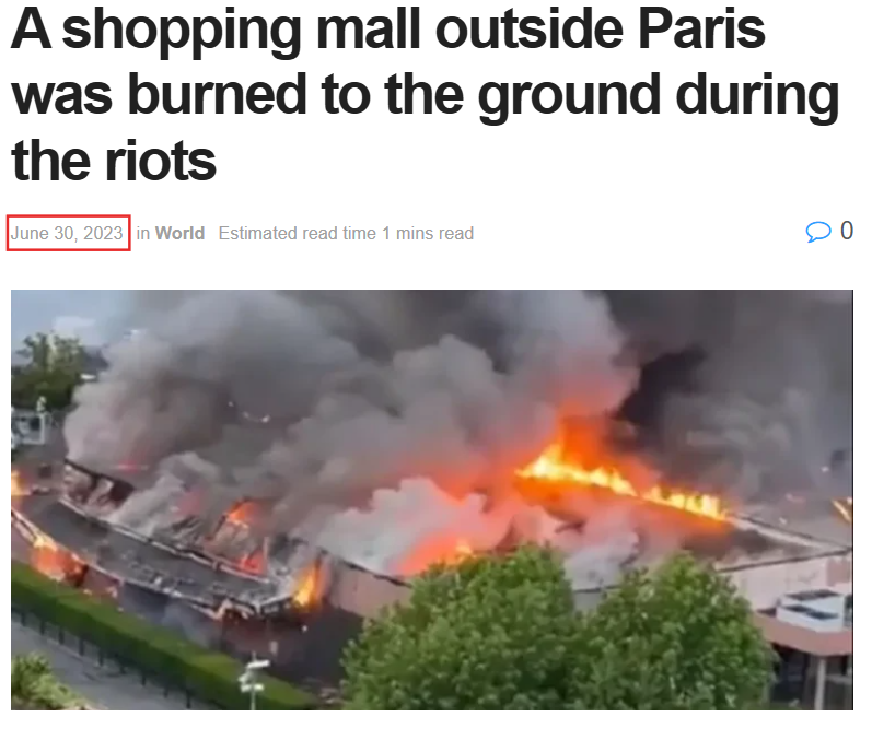 a shopping mall on the outskirts of Paris set ablaze during the riots