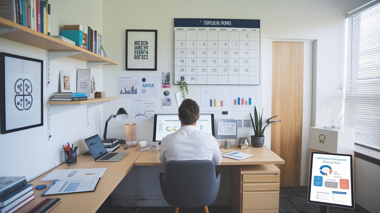 a photo of a modern workspace with financial success