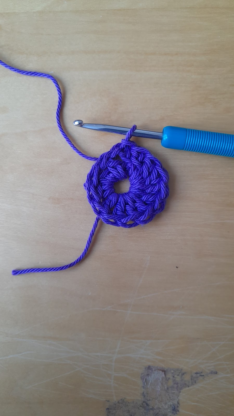 A crochet circle in the first round.