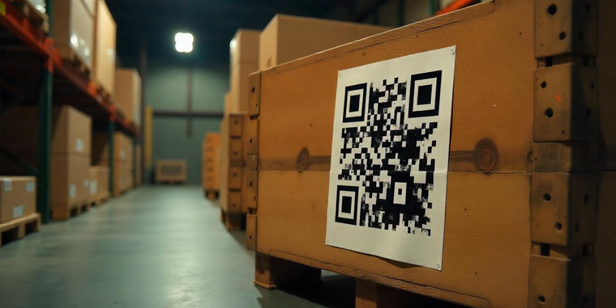 A QR Code created through a random QR Code generator on a crate.