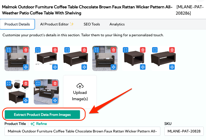 Describely's "Images for Product Generation" feature