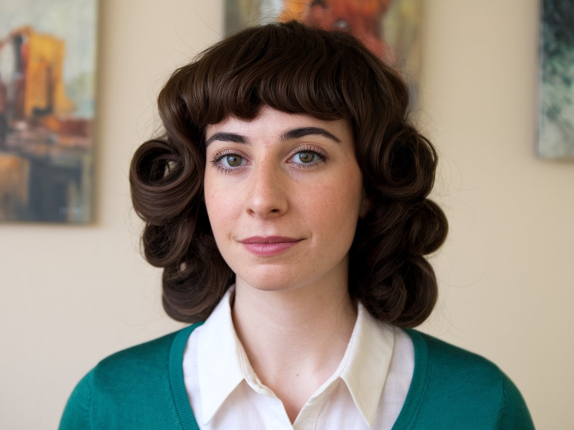 30. Retro Curls with Bangs