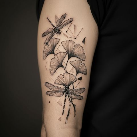 Ginkgo and Dragonflies Tattoo