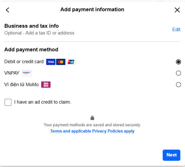 ad payment method