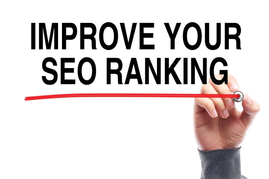 Hand drawing a line under the words 'IMPROVE YOUR SEO RANKING'.