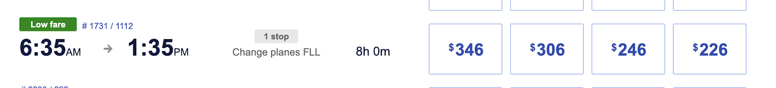cash cost of BWI to MBJ on SW