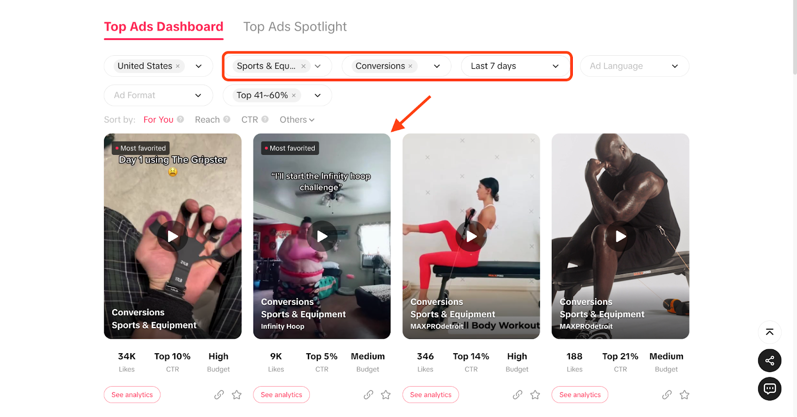 finding trending and recent challenges and trends that the top ads on tiktok are using