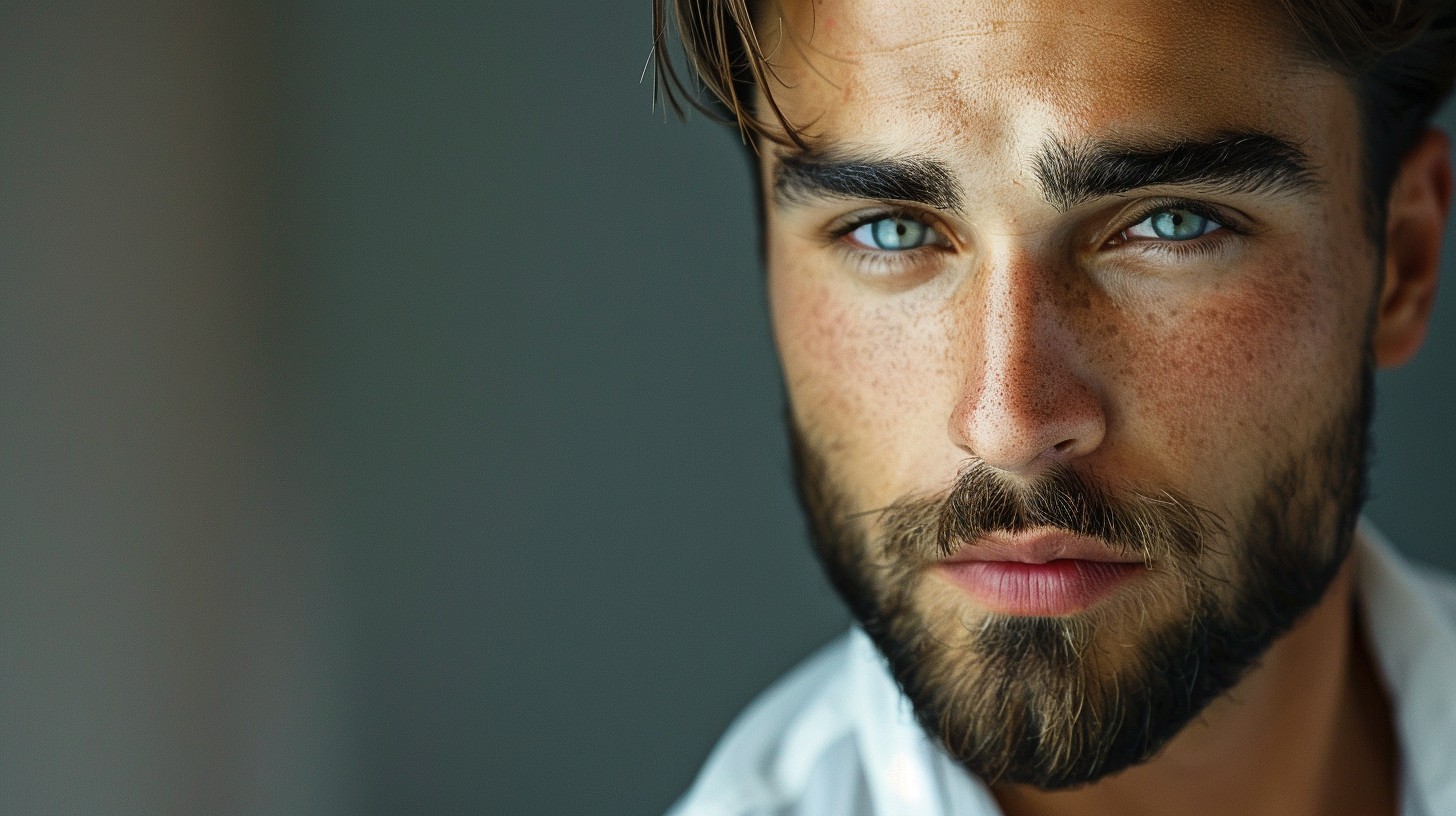 sharp jawline structure and light beard trimmed beard