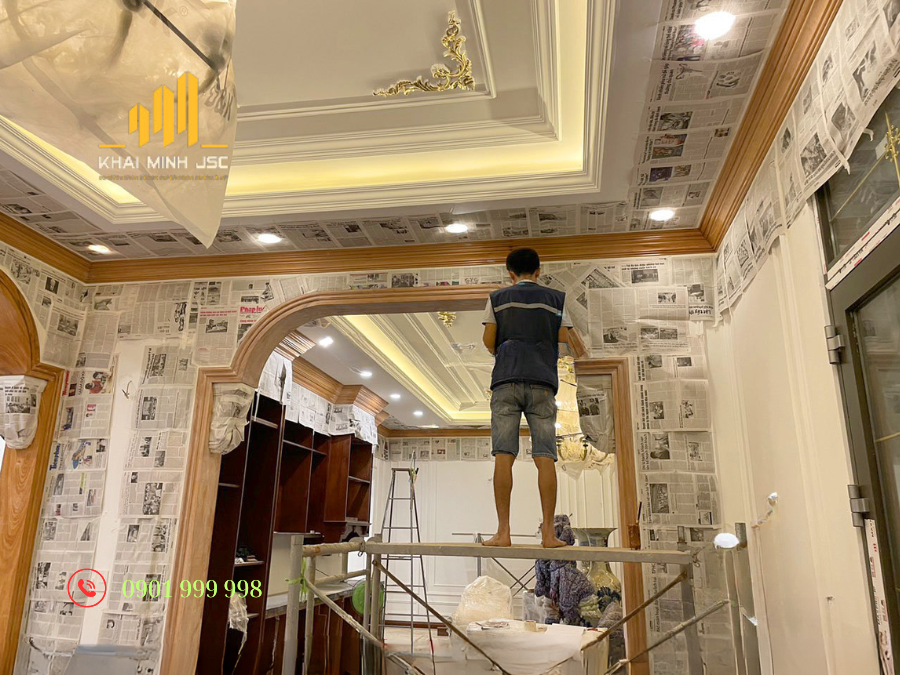  Thi công trần phẳng và giật cấp giúp phân vùng không gian rõ nét